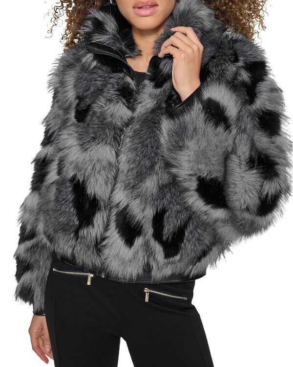 長い巻き毛 ラガーフェルド レディース アウター 厚地の外套 KARLAGERFELD PARIS Multicolor Faux Fur Coat Grey Multi 薄墨色 コート・ジャケット-レディースファッション