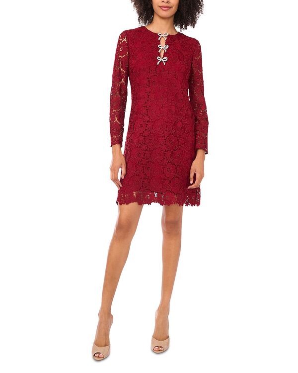 セセ レディース トップス 衣装 お花柄 スピード競技 お花 CeCe Bow Trim Floralace Dress Mulberry Red 赤いこと レディースファッション-ワンピース