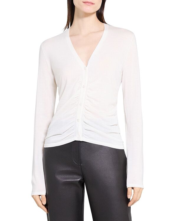 行動論理 レディース アウター ジレー スウェーター Theory Shirred Cardigan Sweater New Ivory 象牙色