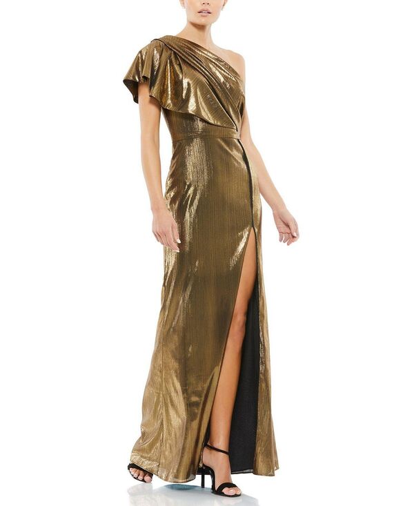 マックダガル レディース トップス ワンピース フリル トール Mac Duggal Ruffled One Shoulder Metallic Eveningown Bronze メタリック