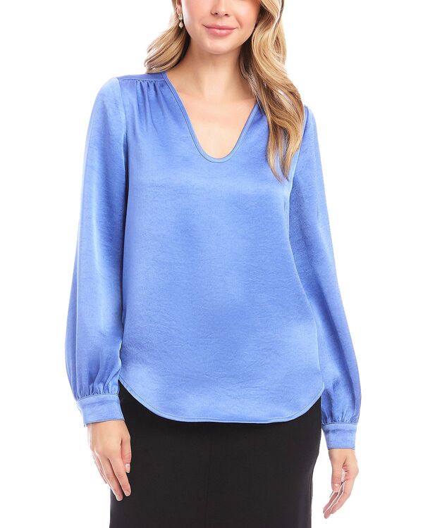 カレンケーン レディース トップス シャツ サテン ブラウス Karen Kane Satin Shirred Blouse Periwinkle