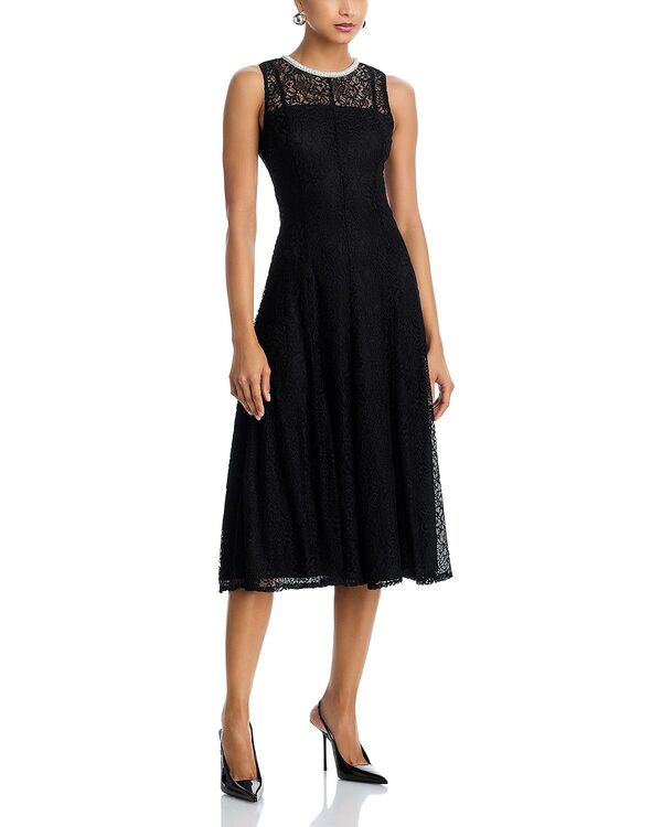 アクア レディース トップス ワンピース ミディ レース AQUA Lace Faux Pearl Trimidi Dress - Exclusive Black ブラック