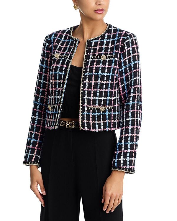 アクア レディース アウター 上衣・上衣 刷り上げる ツィード AQUA Chainlink Printweed Jacket - Exclusive Black Multi 黒いこと