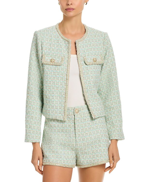 アクア レディース アウター ジャケット・ブルゾン ツイード AQUA Tweed Braided Trim Jacket - Exclusive Mint ミント