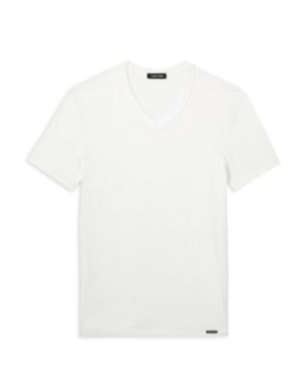 トム・フォード メンズ トップス Tシャツ Vネック コットン Tom Ford Cotton Blend V-Neck Tee White ホワイト