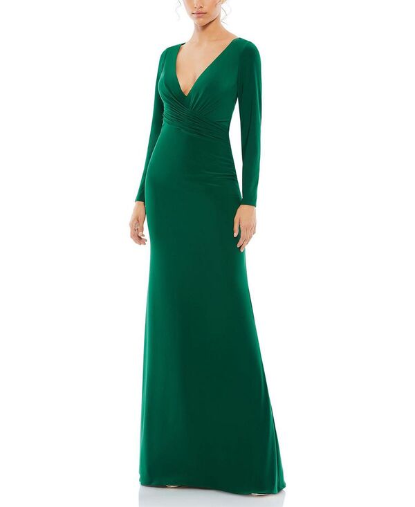 マックダガル レディース トップス ワンピース Vネック ギャザー ジャージー Mac Duggalong Sleeve Ruched Jersey V-Neck Gown Emerald エメラルド