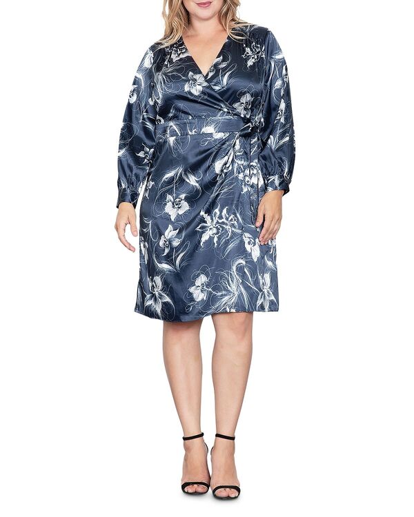 スタンダーズ アンド 訓連 レディース トップス 衣装 付け加える大いさ 繻子 standards \u0026 practices Plusize Faux Wrap Satin Dress Navy Orchid 米国海軍 ワンピース-レディースファッション