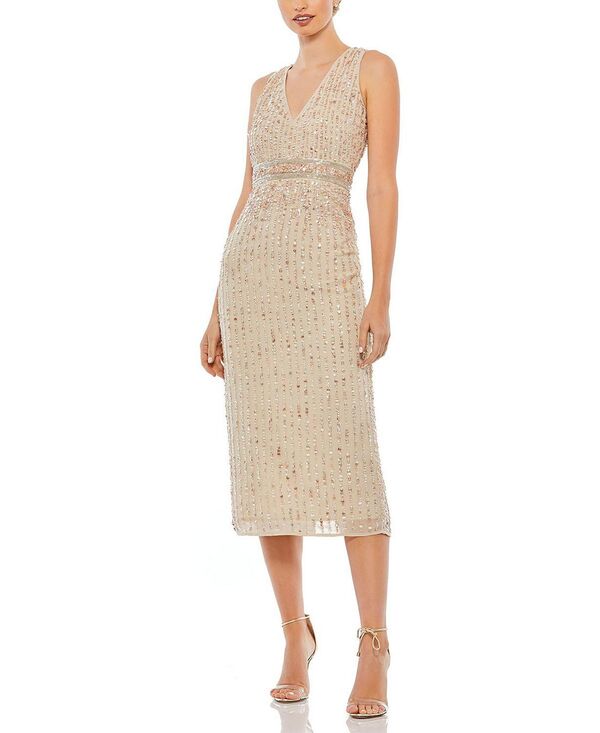 マックダガル レディース トップス ワンピース Vネック ミディ スパンコール ノースリーブ Mac Duggal Sequined Sleeveless V-Neck Midi Sheath Dress Nude