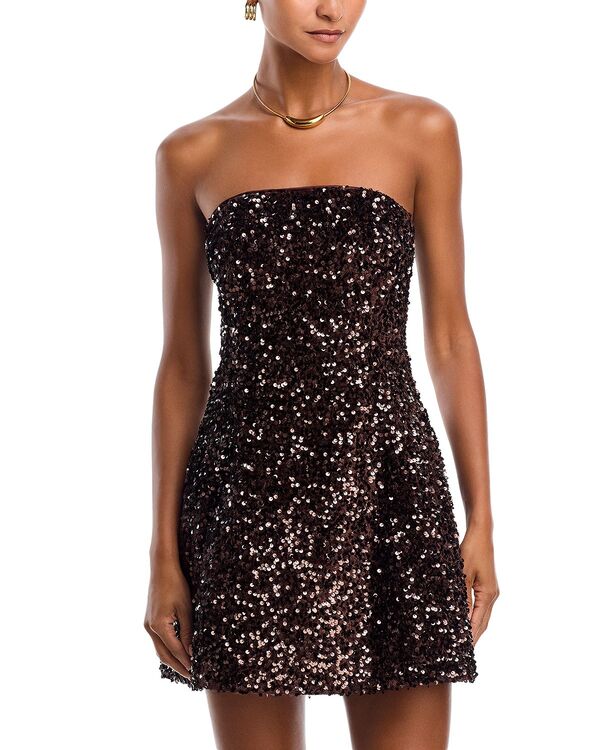 赤ちょうちん点点 レディース トップス 衣装 ミニ スパンコール Bardot Helene Sequin Mini Dress Chocolate 黒茶
