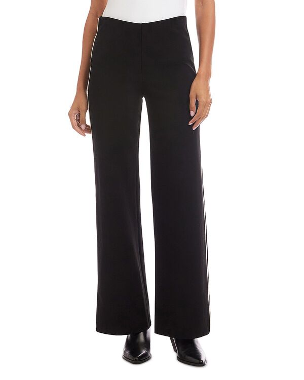 カレンケーン レディース ボトムス 心地好いズボン下 ワイドレッグ 対照 Karen Kane Contrast Piped Wide Leg Pants Black 黒いこと