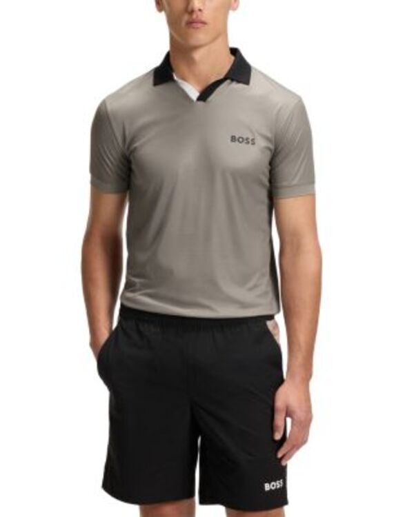 ボス メンズ トップス ポロシャツ スリムフィット BOSS Palle Toc Slim Fit Short Sleeve Polo Shirt Light Pastel Grey グレー｜ReVida 店
