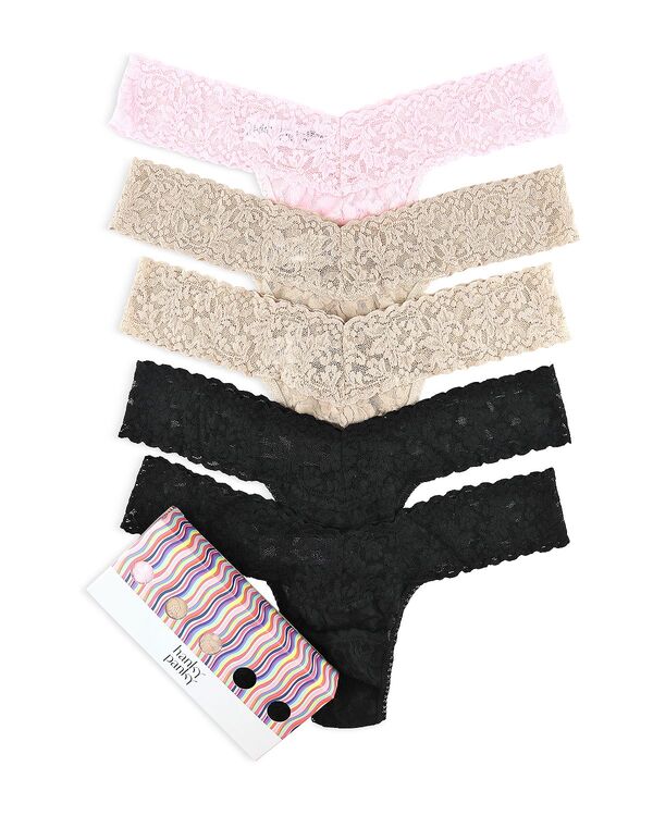 ハンキーパンキー レディース アンダー御召しもの ズボン下 ローライズ スピード競技 Hanky Panky Signature Lace Low Rise Thongset of 5 Black/Bliss Pink/Chai 黒いこと