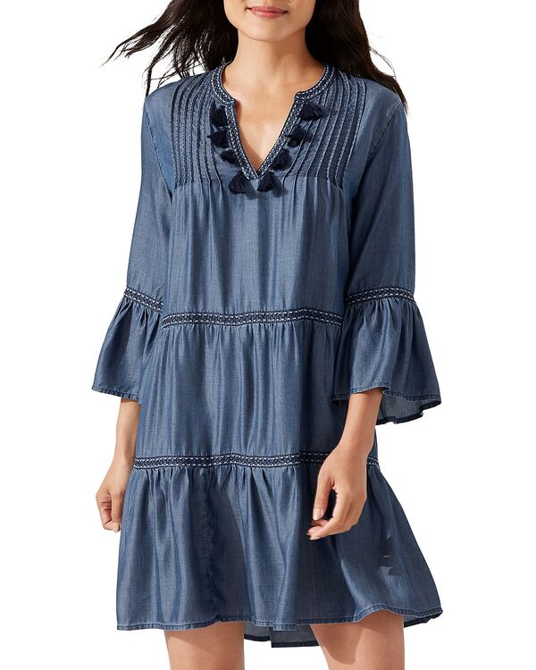 トッミーバハマ レディース トップス ワンピース 刺繍 Tommy Bahama Chambray Embroideredresswim Cover-Up Chambray