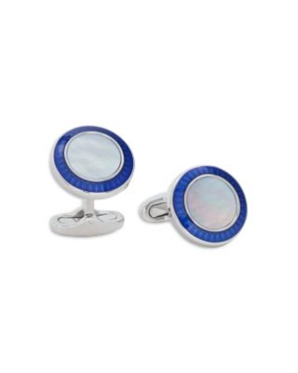 繋がり繰り上げる メンズ 付属物 カフスリンク LINK UP Mother Of Pearl Rhodium Plated Round Cufflinks Blue/Silver 青碧