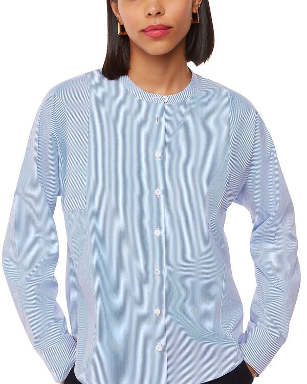 ホイッスルズ レディース トップス シャツ Whistlestriped Grandad Collar Shirt Blue/White ホワイト
