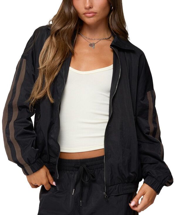 アディクテッド レディース アウター ジャケット・ブルゾン ナイロン Edikted Kieran Stripey Nylon Track Jacket Black ブラック