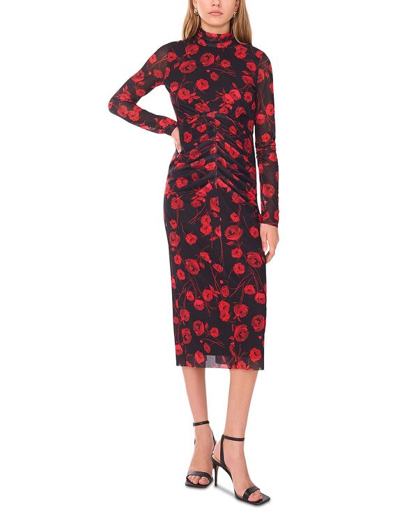 ワンステイト レディース トップス ワンピース ハイネック メッシュ ミディ 1.STATE Long Sleeve High Neck Mesh Midi Dress Rich Black ブラック