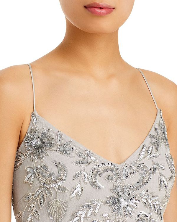 アイダンマットックス レディース ワンピース トップス Beaded V Neck Gown Silver Printholo Com