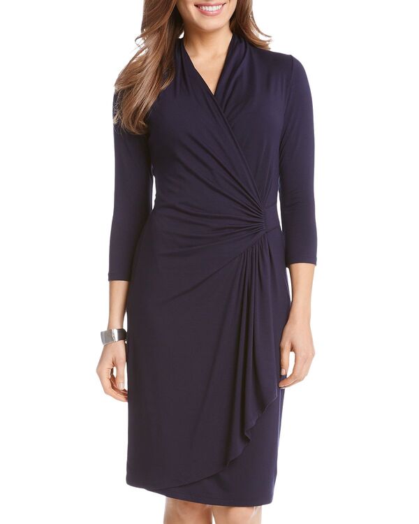 カレンケーン レディース トップス ワンピース Karen Kane Cascade Faux Wrap Dress Navy ネイビー