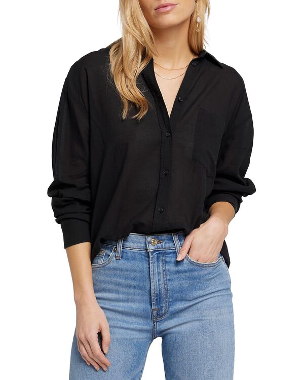 セブンフォーオールマンカインド レディース トップス シャツ コットン 7 For All Mankind Button Front Cotton Shirt Black ブラック
