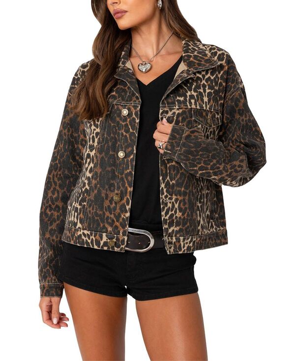 アディクテッド レディース アウター ジャケット・ブルゾン プリント デニム Edikted Leopard Print Denim Jacket Leopard アニマル