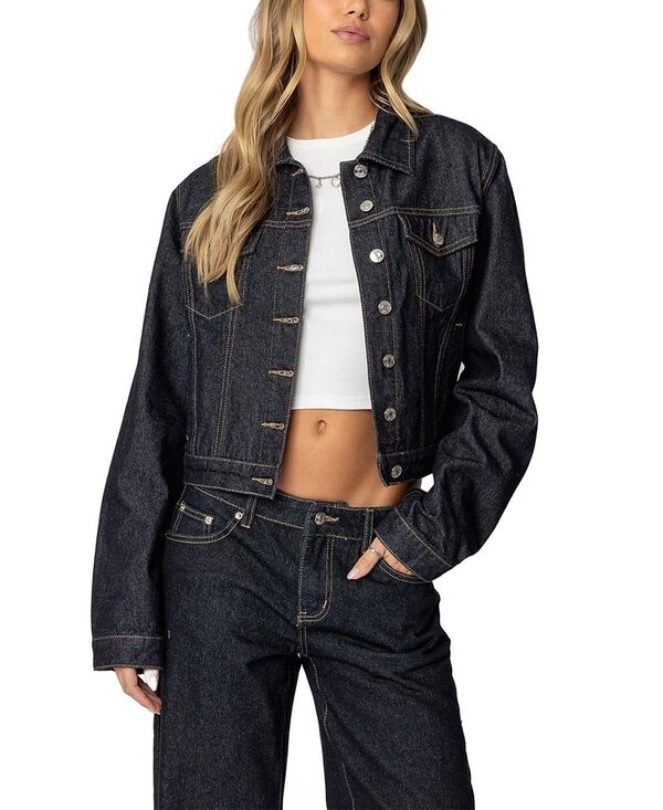 アディクテッド レディース アウター ジャケット・ブルゾン デニム Edikted Barb Denim Jacket Indigo Blue Rawashed インディゴ