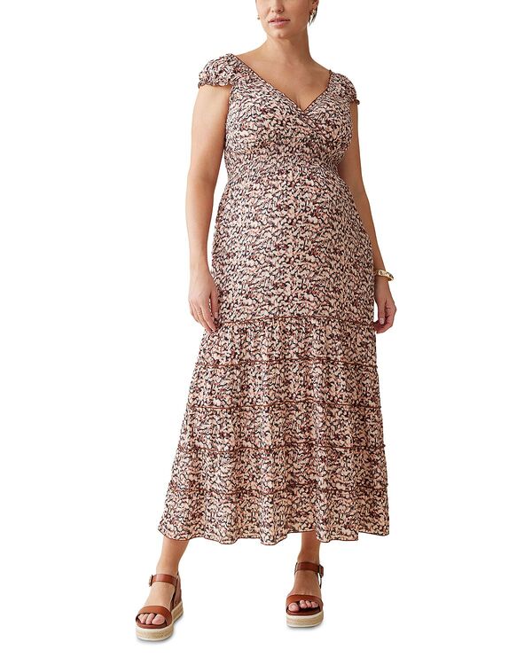 イングリッド\u0026イザベル レディース トップス 衣装 鳥打ち帽 マタニティ マキシ Ingrid \u0026 Isabel Maternity Cap Sleeve Maxi Dress Brown-Navy Abstract 米国海軍 ワンピース-レディースファッション