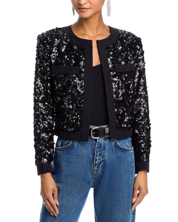 アクア レディース アウター ジャケット・ブルゾン スパンコール ブレザー AQUA Sequin Two Pocket Blazer - Exclusive Black ブラック|ReVida 店