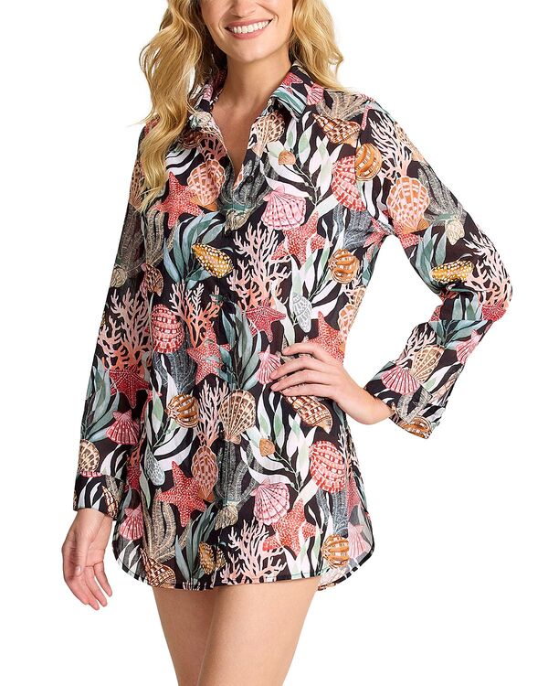 トッミーバハマ レディース トップス シャツ Tommy Bahama Shell Sands Boyfriend Shirt Swim Cover-Up Black ブラック