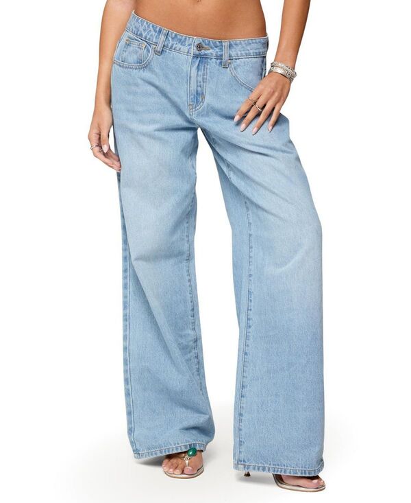 アディクテッド レディース ボトムス デニムパンツ ローライズ 刺繍 ジーンズ Edikted Mirra Embroidered Flower Low Rise Light Rinse Jeans Blue ブルー