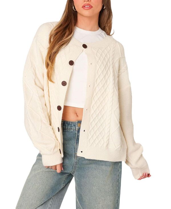 アディクテッド レディース アウター ニット・セーター カーディガン Edikted Rory Oversized Cable Knit Cardigan Cream クリーム 17,381円
