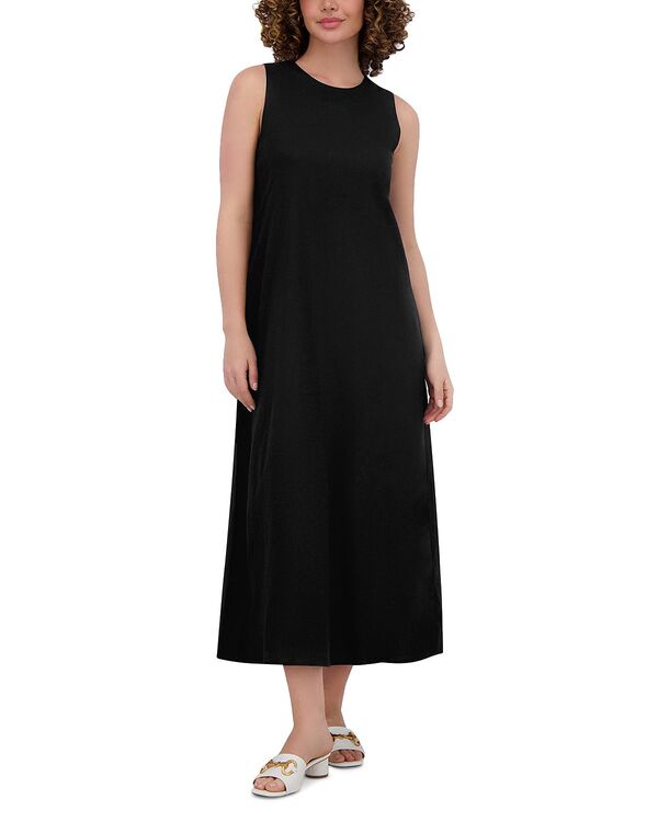 尖んがり レディース トップス 衣装 労働者の一団のど首 リネン マキシ Point Linen Blend Crewneck Maxi Dress Black 黒いこと ワンピース-レディースファッション