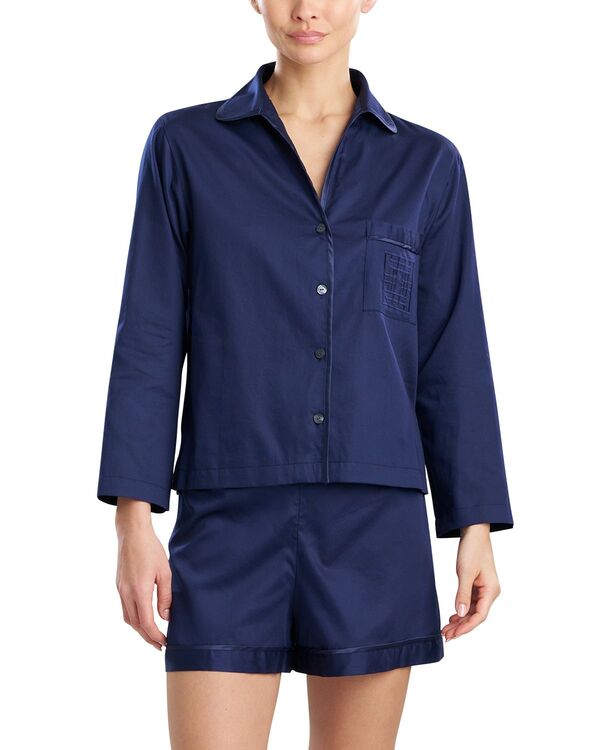 ナトリ レディース アウター パーカー・スウェット Tシャツ コットン 刺繍 Natori Cotton Sateen Embroidered Essentials Notch Short Pajama Set Midnight Navy ネイビー