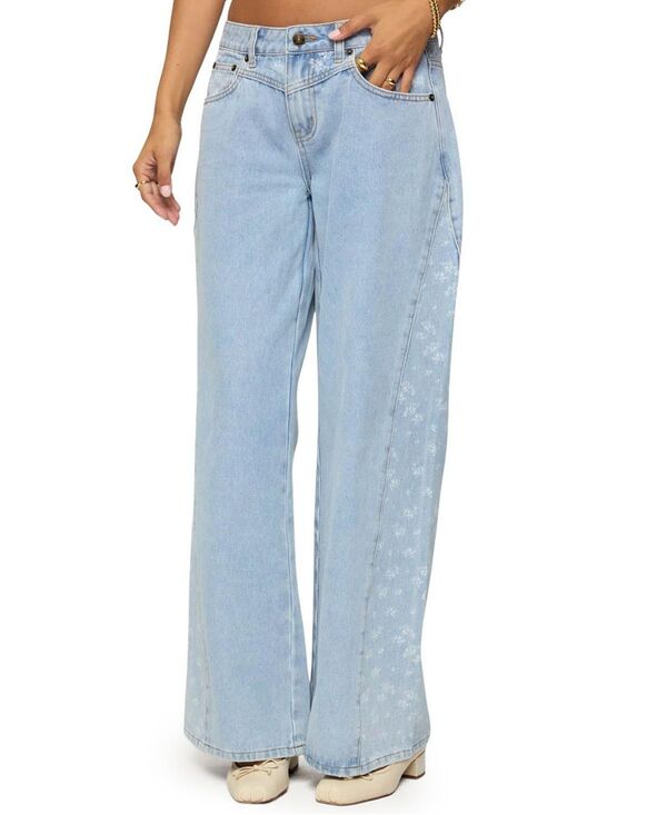 アディクテッド レディース ボトムス デニムパンツ ローライズ フラワー柄 ジーンズ フラワー Edikted Floral Split Low Rise Blue Wash Jeans Blue Washed ブルー｜ReVida 店