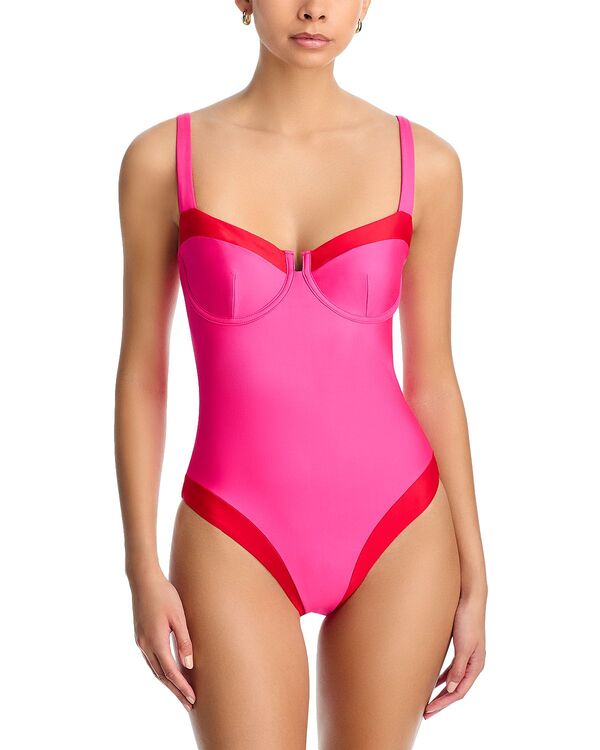 アクア レディース 水着 上下セット AQUA Color Blocked Underwire One Piece Swimsuit - Exclusive Fuchsia フューシャ