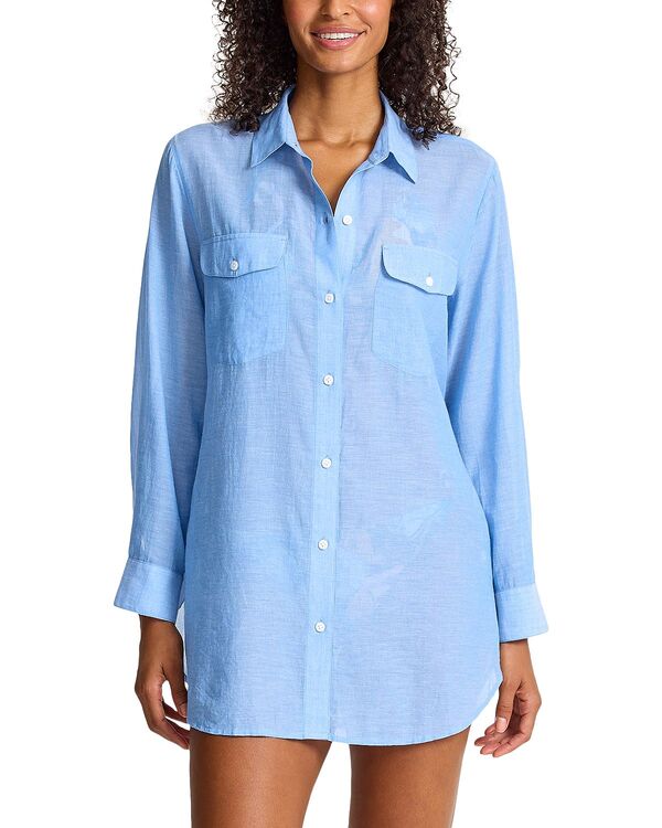 トッミーバハマ レディース トップス シャツ Tommy Bahama Relaxed Boyfriend Shirt Swim Cover-Up Mountain Bluebell