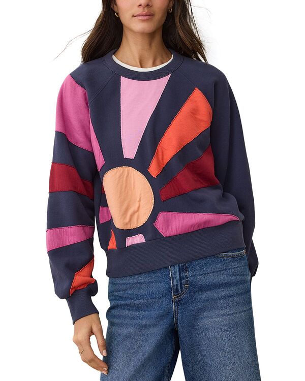 マリーン レイヤー レディース アウター パーカー・スウェット クルーネック シャツ フリース Marine Layer Cloud 9 Fleece Crewneck Sweatshirt Navy Sunburst ネイビー|ReVida 店