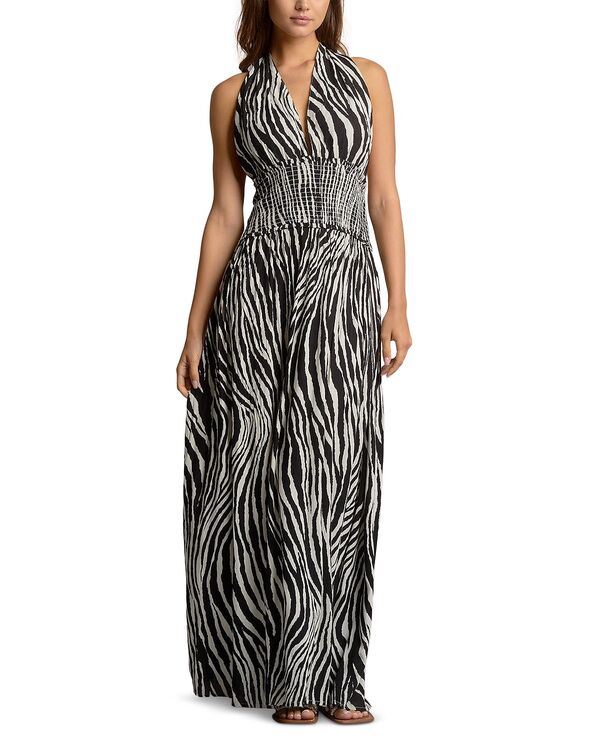 エラン レディース トップス 衣装 シャーリング マキシ ホルター Elan Smocked Halter Maxi Dress Black Zebra 黒いこと