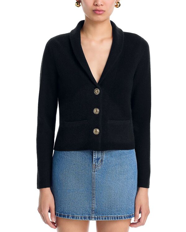 アクア レディース アウター ジャケット・ブルゾン ブレザー AQUA 100% Cashmere Novelty Button Cashmere Blazer - Exclusive Black ブラック