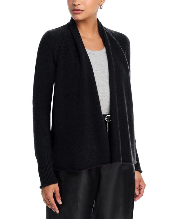 アクア レディース アウター ジレー ドレープ AQUA 100% Cashmere Drape Front Cardigan - Exclusive Black 黒いこと
