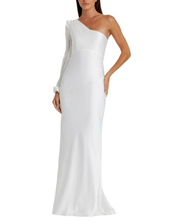 マックダガル レディース トップス ワンピース Mac Duggal One Shoulder Blouson Sleeve Gown White ホワイト