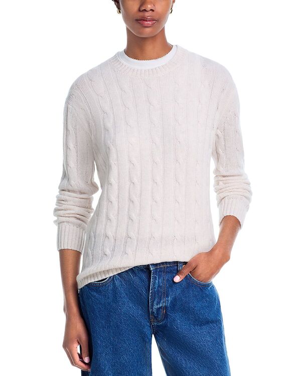 アクア レディース アウター ニット・セーター クルーネック AQUA 100% Cashmere Cable Knit Crewneck Sweater - Exclusive Ash アッシュ