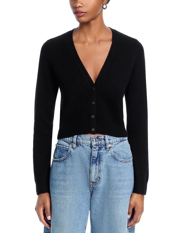 アクア レディース アウター カーディガン Vネック AQUA 100% Cashmere V Neck Cardigan - Exclusive Black ブラック｜ReVida 店