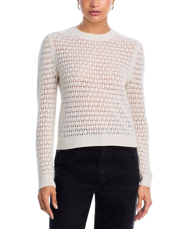 アクア レディース アウター ニット・セーター クルーネック AQUA 100% Cashmere Openwork Crewneck Sweater - Exclusive Ivory アイボリー