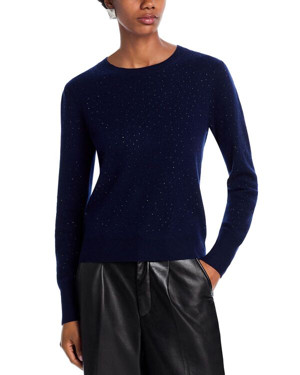アクア レディース アウター ニット・セーター クルーネック AQUA 100% Cashmere Crystal Crewneck Sweater - Exclusive Peacoat アクア