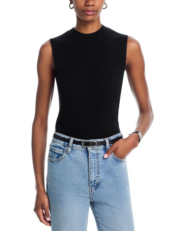 アクア レディース アウター ニット・セーター クルーネック ベスト AQUA 100% Cashmere Crewneck Sweater Vest - Exclusive Black ブラック
