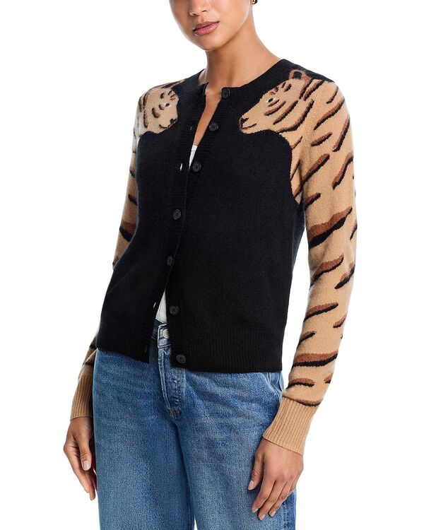 アクア レディース アウター カーディガン AQUA 100% Cashmere Animal Cardigan - Exclusive Black ブラック｜ReVida 店