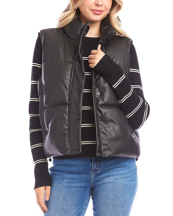 カレンケーン レディース アウター 限りない キルティング なめし革 フェイクレザー Karen Kane Faux Leather Quilted Puffer Vest Black 黒いこと