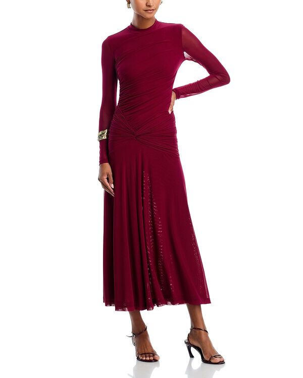 バードット レディース トップス ワンピース ギャザー メッシュ Bardot Liyana Ruched Mesh Dress Berry