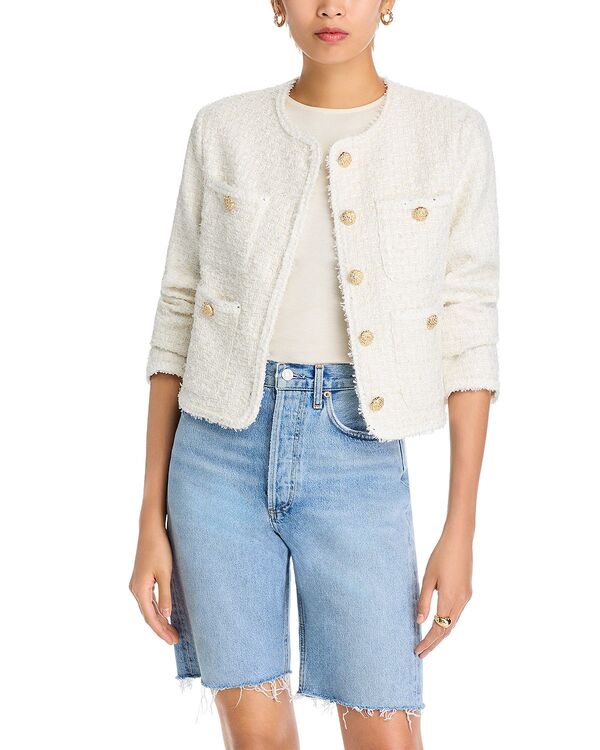 アクア レディース アウター ジャケット・ブルゾン ツイード AQUA Tweed Collarless Jacket - Exclusive Ivory アイボリー|ReVida 店